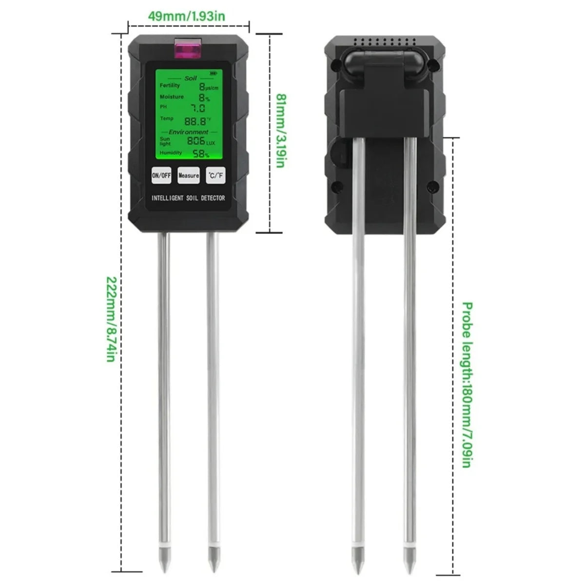 6 in 1 Soil Detector Soil Tester PH Temperature Humidity Sunlight Air Moisture Nutrient Fertility Meter Gardening Tool