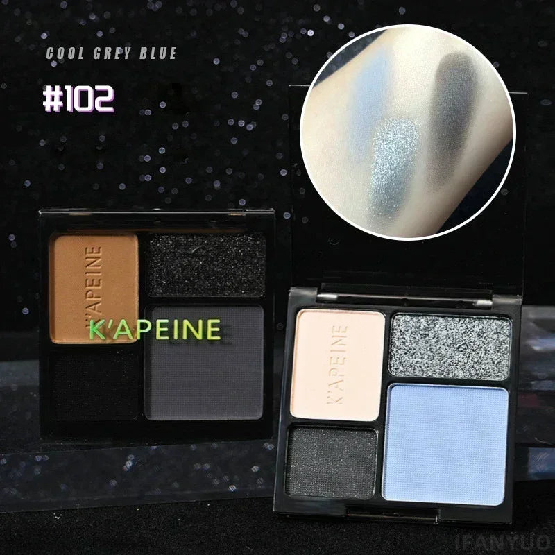 4-Color Glitter Blue Eyeshadow Palette Matte Pearl Shimmer Korean Acrylic Smoky Eye Shadow Palette Long Lasting Makeup Cosmetics