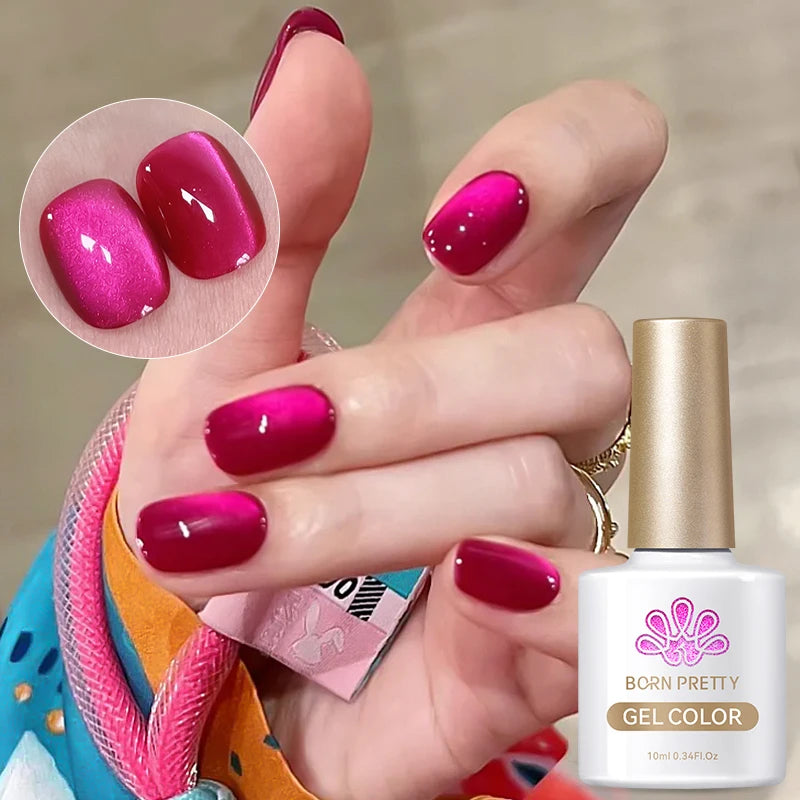 BORN PRETTY Pink Red Cat Magnetic Gel Nail Polish 10ml Jelly Amber Gorgeous Color Soak Off UV LED Semi Permanent Gel Nail Art