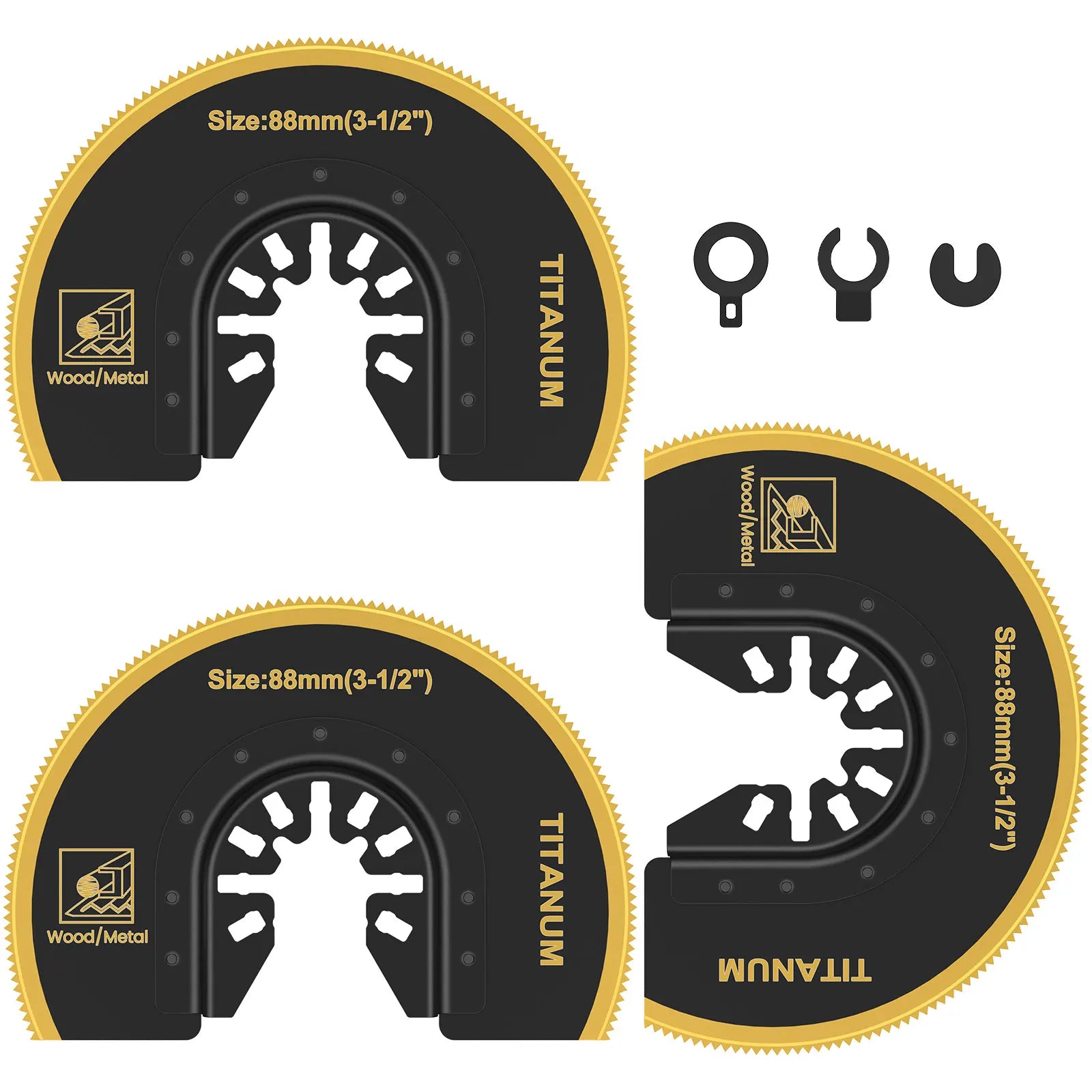 3Pcs Oscillating Saw Blades Bi-metal Titanium Coated Multitool Blades Semicircular Oscillating Blades for Wood Plastic Cutting