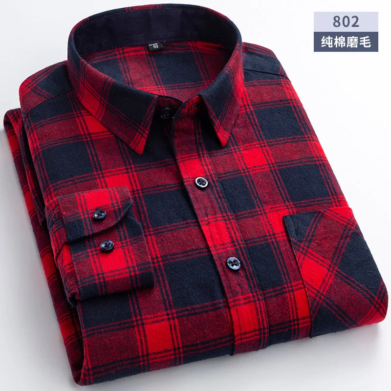 New Flannel Plaid Shirts For Man Winter Warm Cotton Long Sleeve Turn-down Collar Regular Fit Men's Clothing Casual Smart Shirts