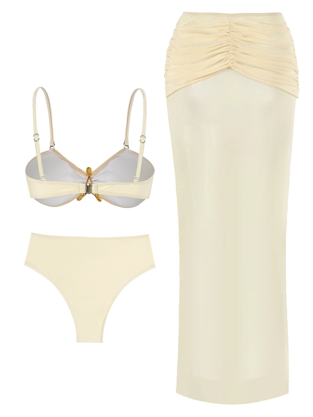 2026 Summer 3 Piece Bikini Sets Strapless Bikini Top With Half Long Skirt Cover ups Beach Wear Female Biquini Bathing Suit K210