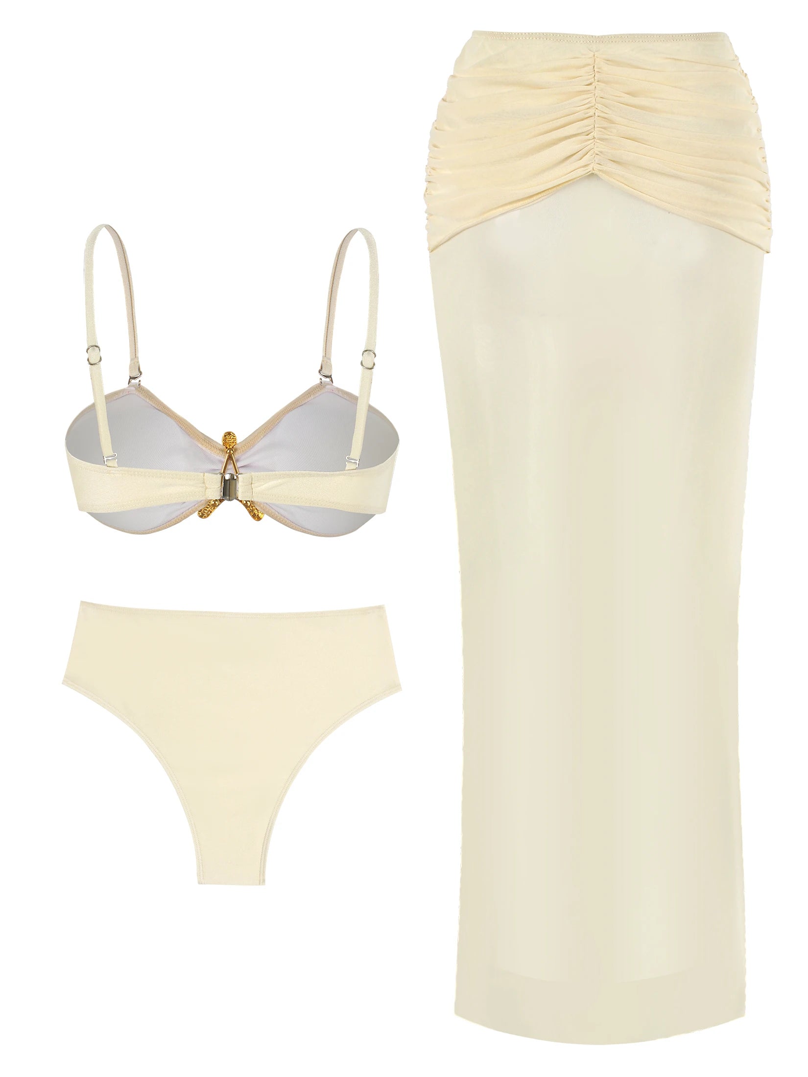 2026 Summer 3 Piece Bikini Sets Strapless Bikini Top With Half Long Skirt Cover ups Beach Wear Female Biquini Bathing Suit K210