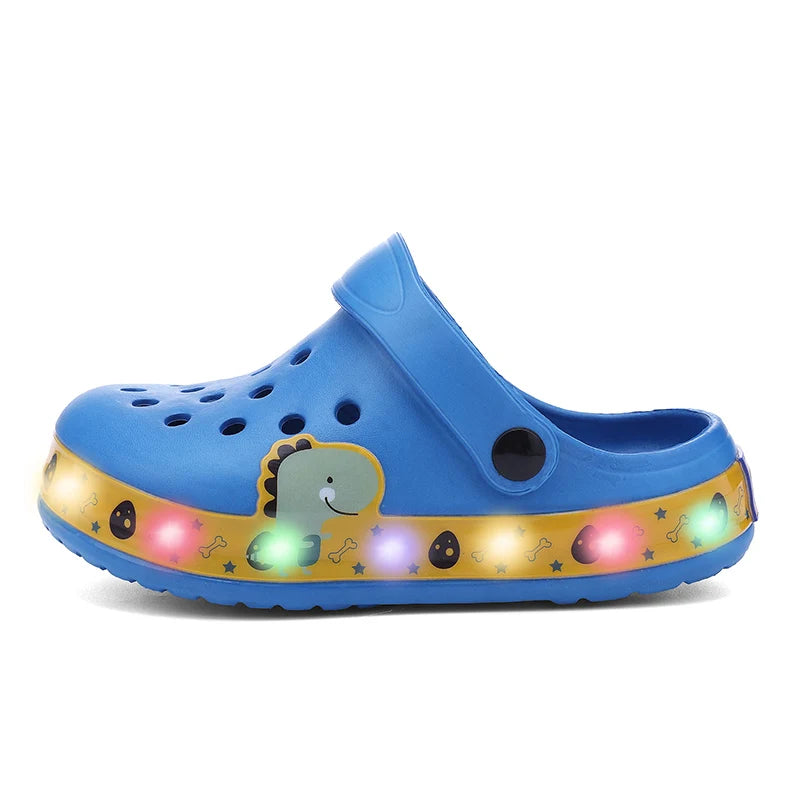 Kids' Light-Up Clogs Fun Cartoon Dinosaur Design Comfortable Slip-On Shoes with Glowing Soles Boy Clogs Summer Sandals