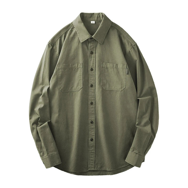 DUKEEN Pure Cotton Shirts for Men Spring Autumn Vintage Long Sleeve Solid Color Blouse Pocket Work Wear Casual Men's Clothing