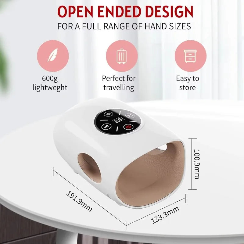Portable Wireless Rechargeable Electric Hand Massager Hot Compress Air Pressure Compression Airbags Finger Palm Massage Features