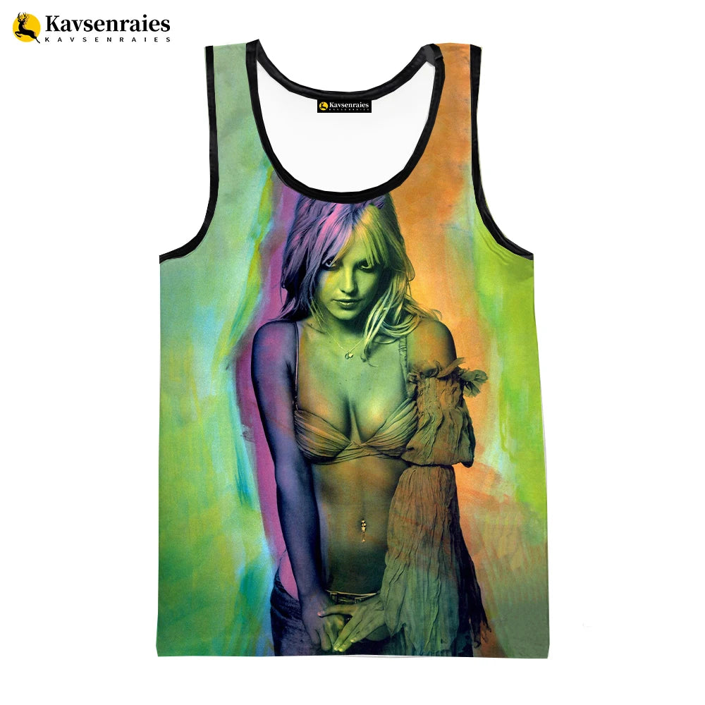 Britney Spears 3D Printed Tank Tops Men Summer Vest Women Fashion Casual CoolSleeveless Shirts Hip Hop Oversized Men's Clothing
