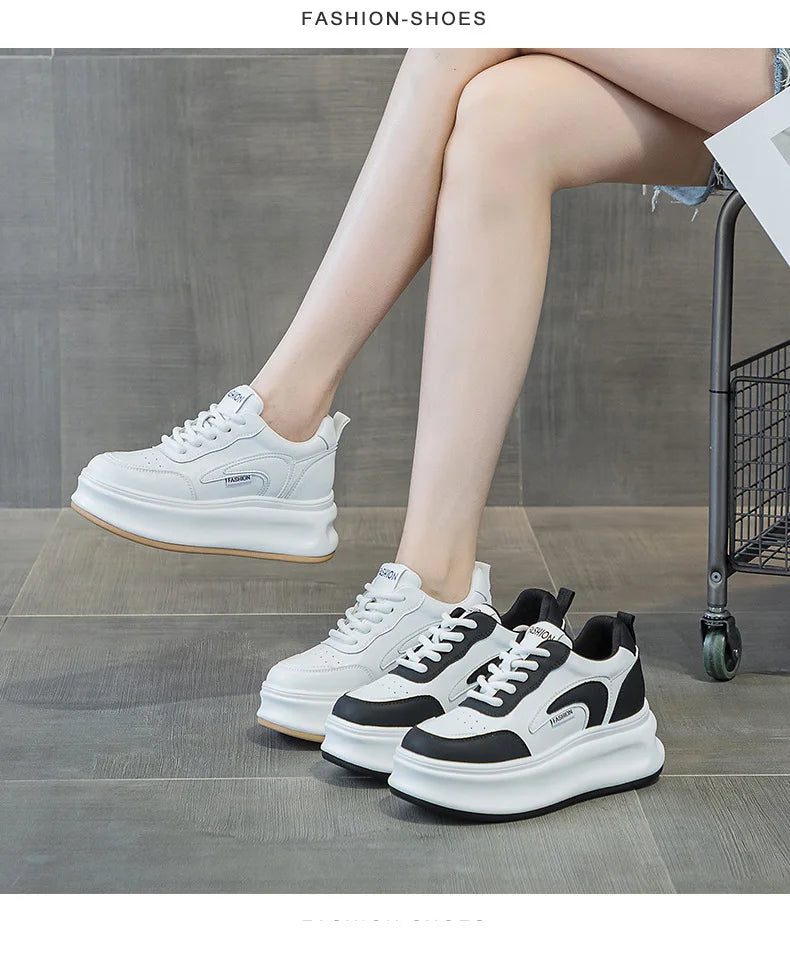 Fujin 8cm New Platform Wedge Sneakers Air Mesh Summer Sandals Shoes Women Shoes Spring Autumn Genuine Leather Vulcanize Footwear