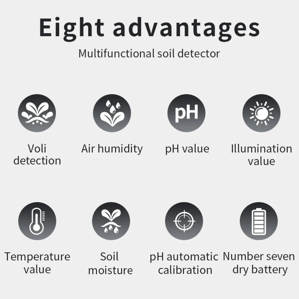 6 in 1 Soil Detector Soil Tester PH Temperature Humidity Sunlight Air Moisture Nutrient Fertility Meter Gardening Tool
