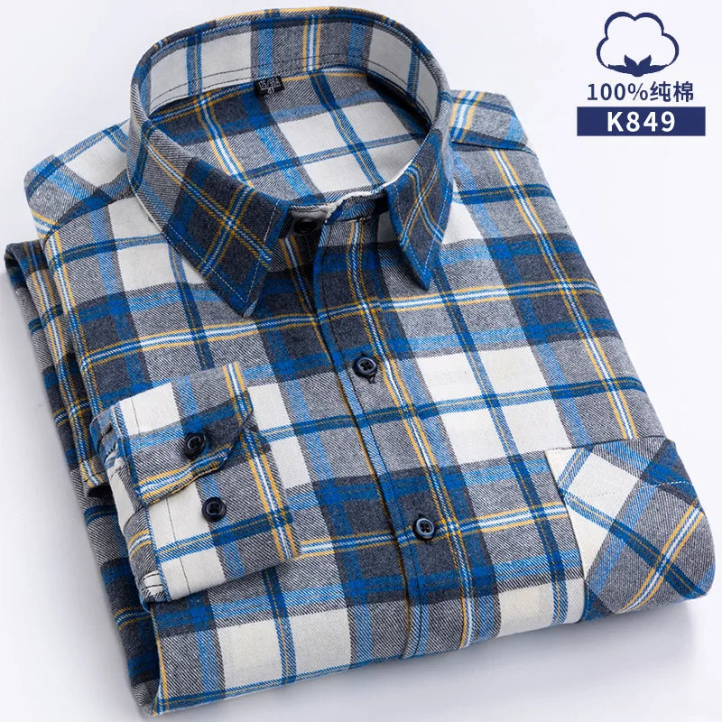 New Flannel Plaid Shirts For Man Winter Warm Cotton Long Sleeve Turn-down Collar Regular Fit Men's Clothing Casual Smart Shirts
