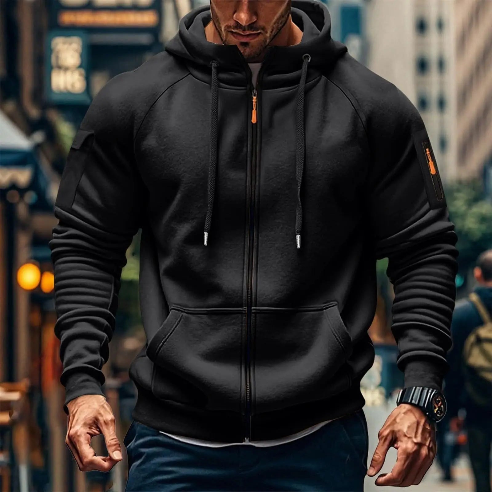 New Solid Color Casual Loose Large Size Men's Clothing Autumn and Winter Hooded Zipper Cardigan Sweater Cotton Blend