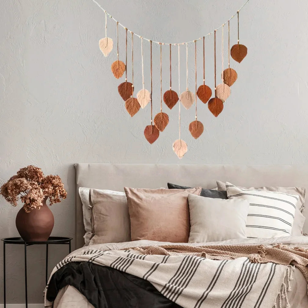 Home Decoration, Macrame Tapestry Macrame Leaf Feather Wall Hanging Decor for Living Room Bedroom, Wall Art Home Decor