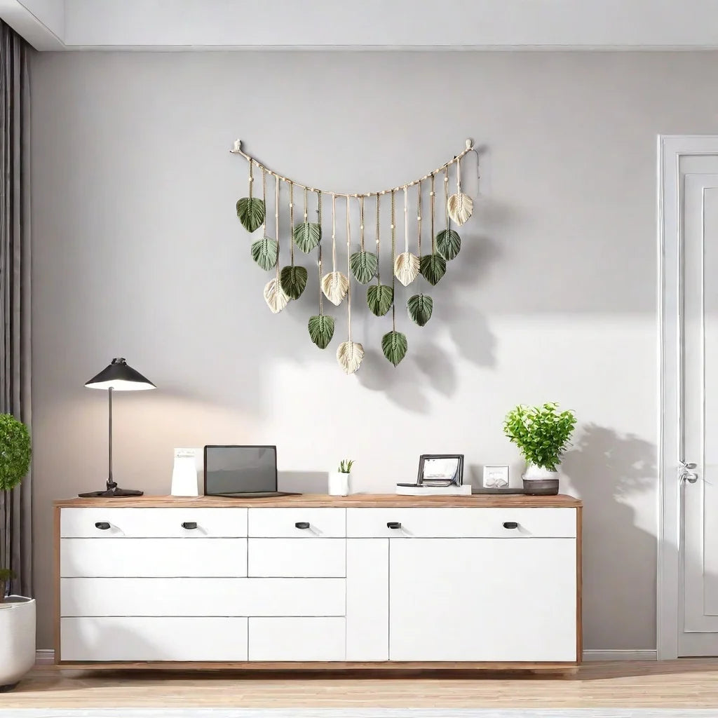 Home Decoration, Macrame Tapestry Macrame Leaf Feather Wall Hanging Decor for Living Room Bedroom, Wall Art Home Decor