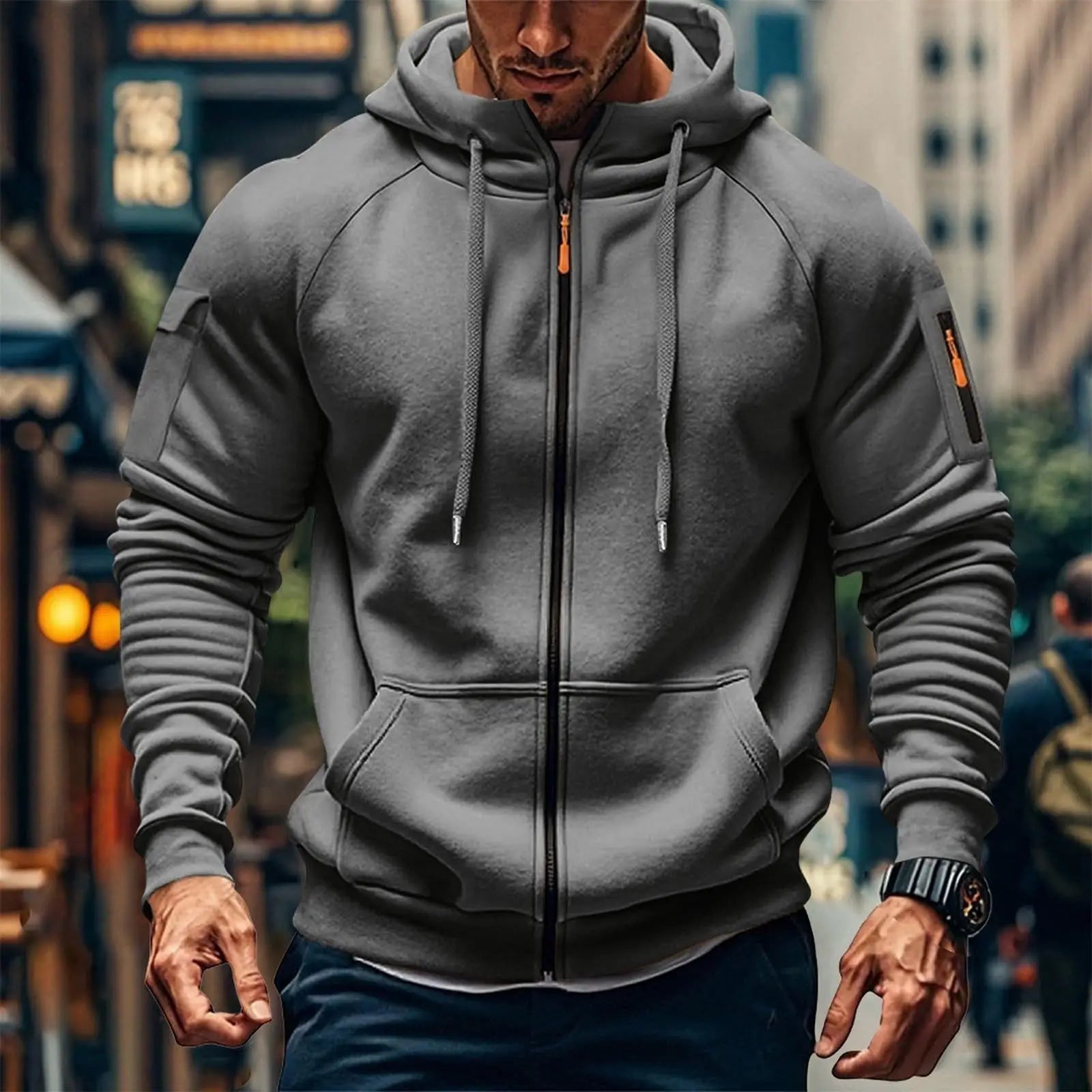 New Solid Color Casual Loose Large Size Men's Clothing Autumn and Winter Hooded Zipper Cardigan Sweater Cotton Blend