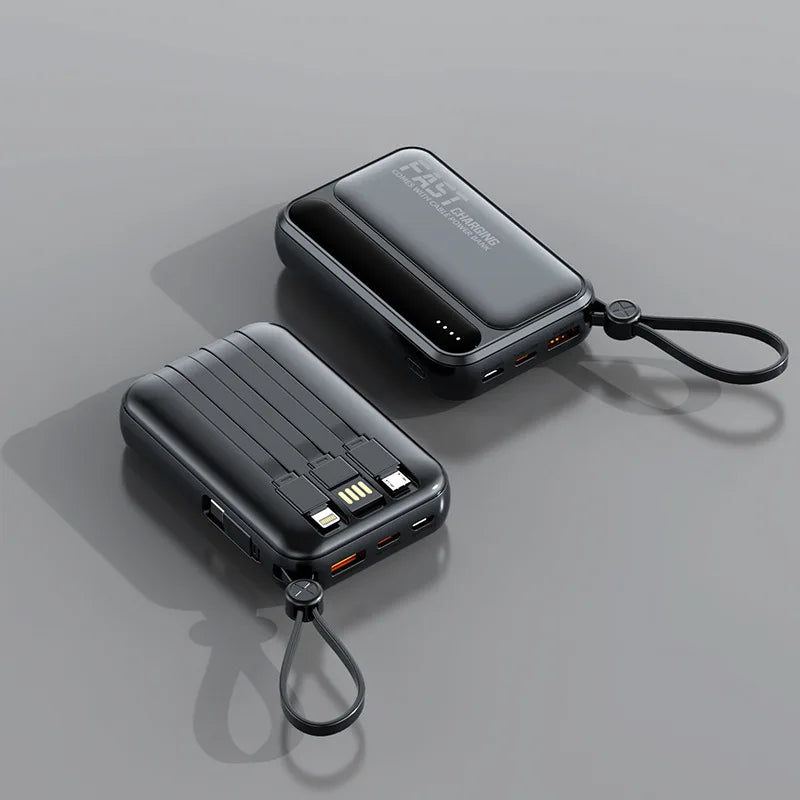 Power Bank 10000mAh 20000mah Large Capacity Built in Cables Intelligent Digital Display Light Portable Battery for Iphone Huawei