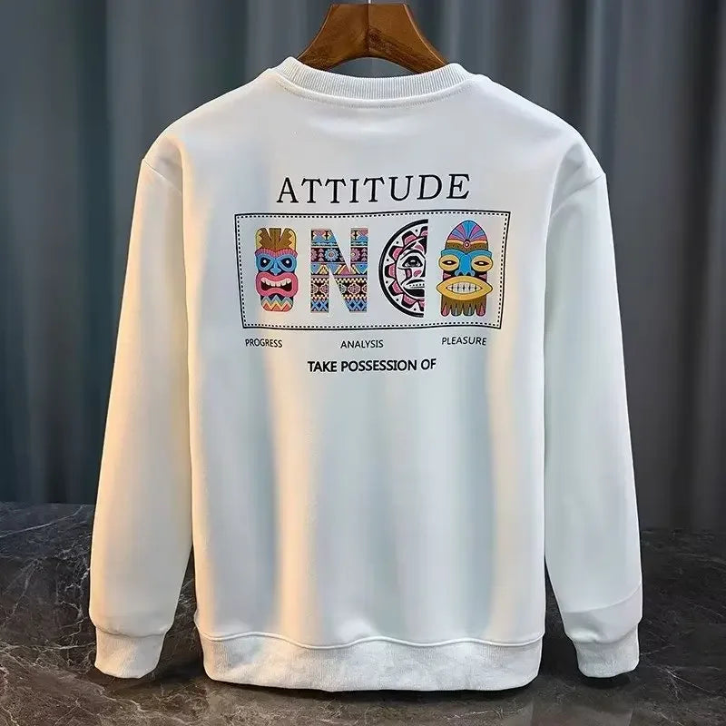 American Men's Sweatshirt Autumn Vintage Graphic Long Sleeve T-shirt Daily Home Casual Men's Clothing Oversized Loose White Top