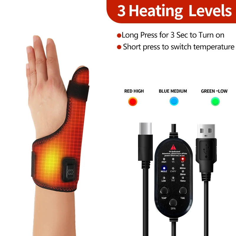Electric Heating Thumb Support -Vibration Massager Hot Compress Relieves wrist Fatigue Discomfort 3-Level Timer Tenosynovitis