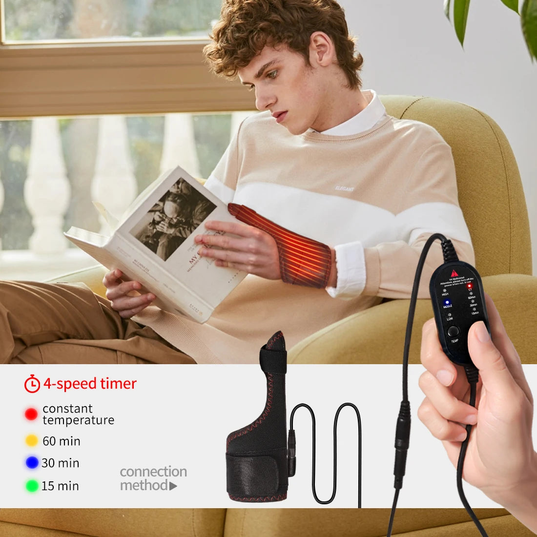 Electric Finger Massager Heat Therapy Carpal Tunnel Syndrome Arthritis Wrist Joint Vibration Kneading Muscle Relaxation Home Use