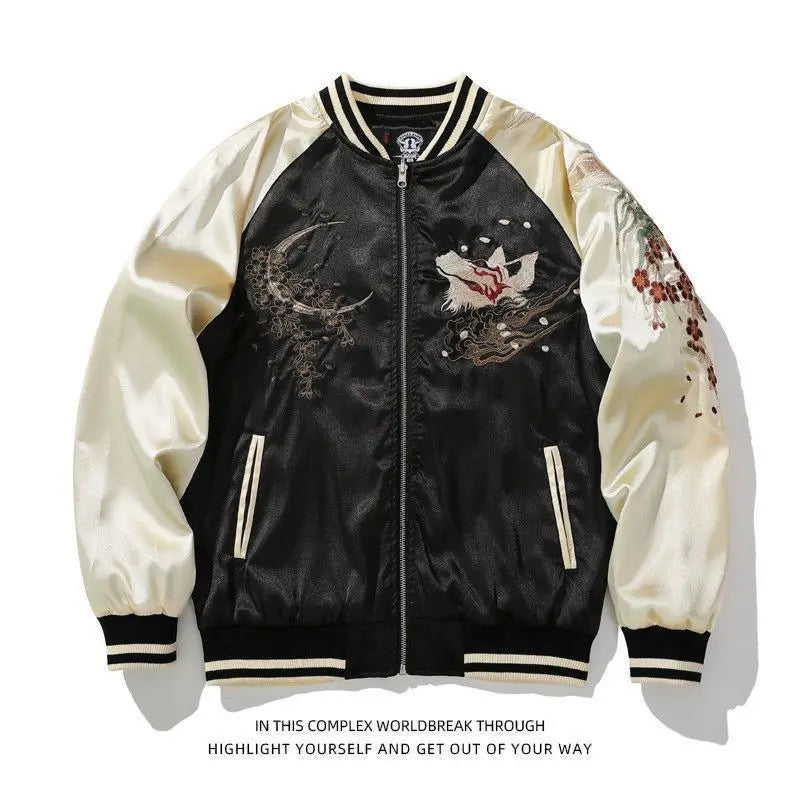 Spring 2026 Heavy Industry Nine-Tailed  Print Jacket Baseball Collar Men's Clothing Color Block Horizontal Yokohama