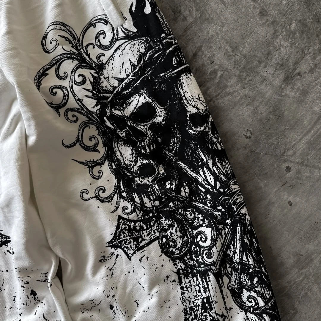 Y2K Retro Casual Pants Gothic Skull Direct Spray Printing Floor Pants Oversized Unisex Streetwear Fashion Men's Clothing Joggers
