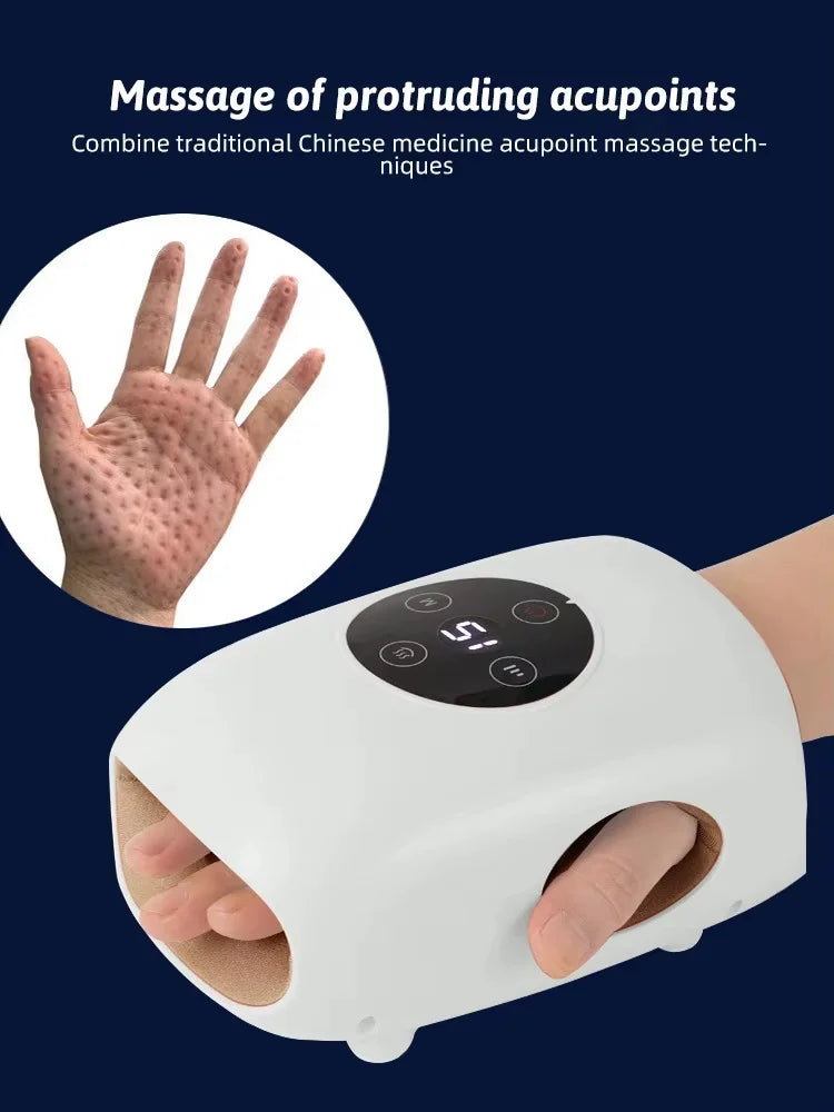 Portable Wireless Rechargeable Electric Hand Massager Hot Compress Air Pressure Compression Airbags Finger Palm Massage Features