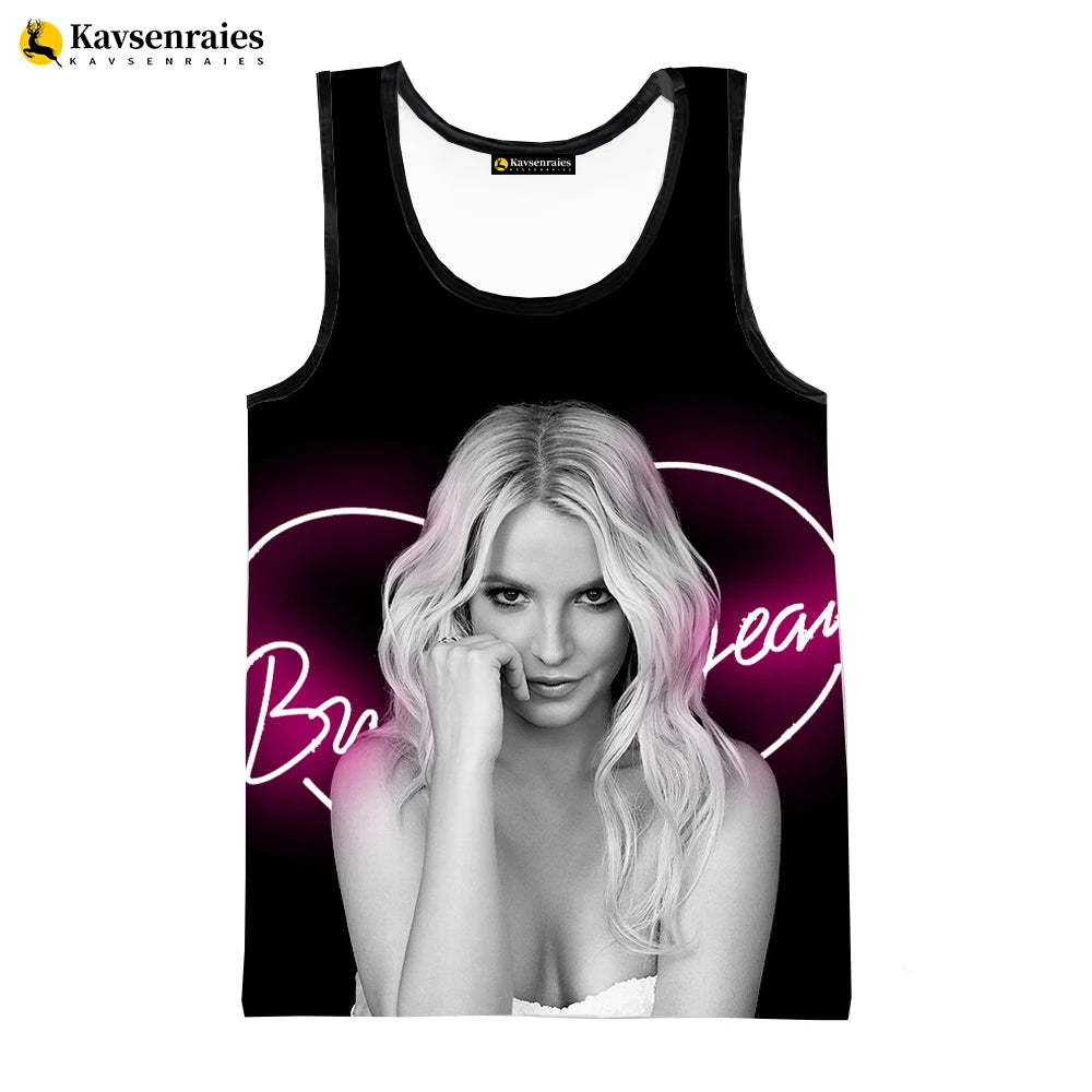 Britney Spears 3D Printed Tank Tops Men Summer Vest Women Fashion Casual CoolSleeveless Shirts Hip Hop Oversized Men's Clothing