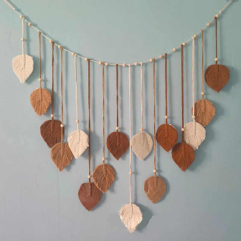 Home Decoration, Macrame Tapestry Macrame Leaf Feather Wall Hanging Decor for Living Room Bedroom, Wall Art Home Decor
