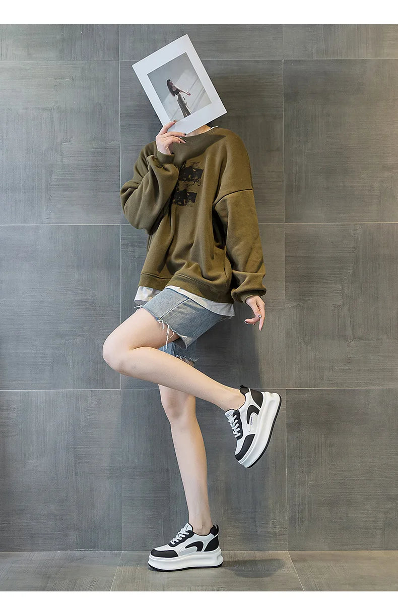 Fujin 8cm New Platform Wedge Sneakers Air Mesh Summer Sandals Shoes Women Shoes Spring Autumn Genuine Leather Vulcanize Footwear
