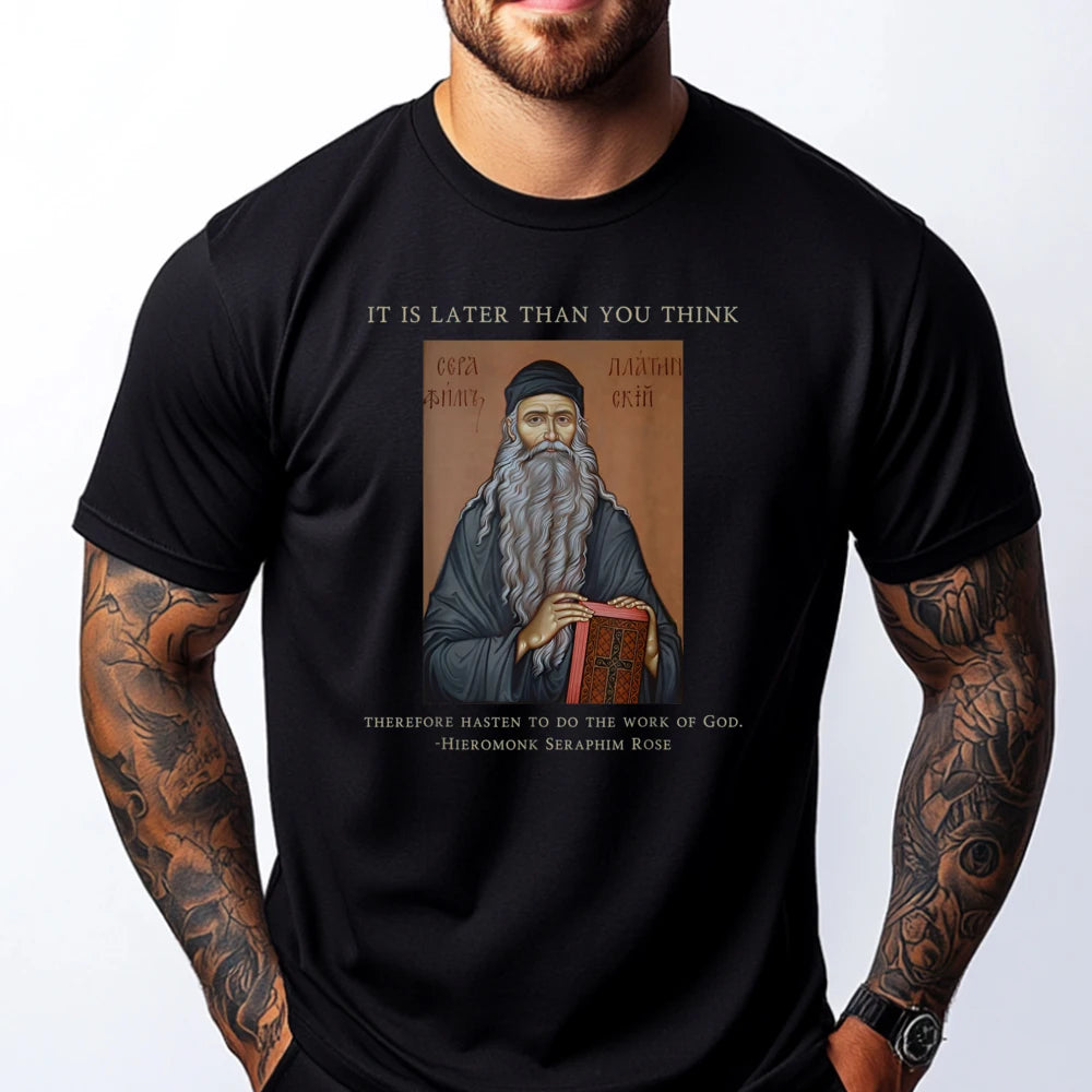 Eastern Orthodox Christian Seraphim Rose Green And White Graphic T Shirt Men's Clothing Deals