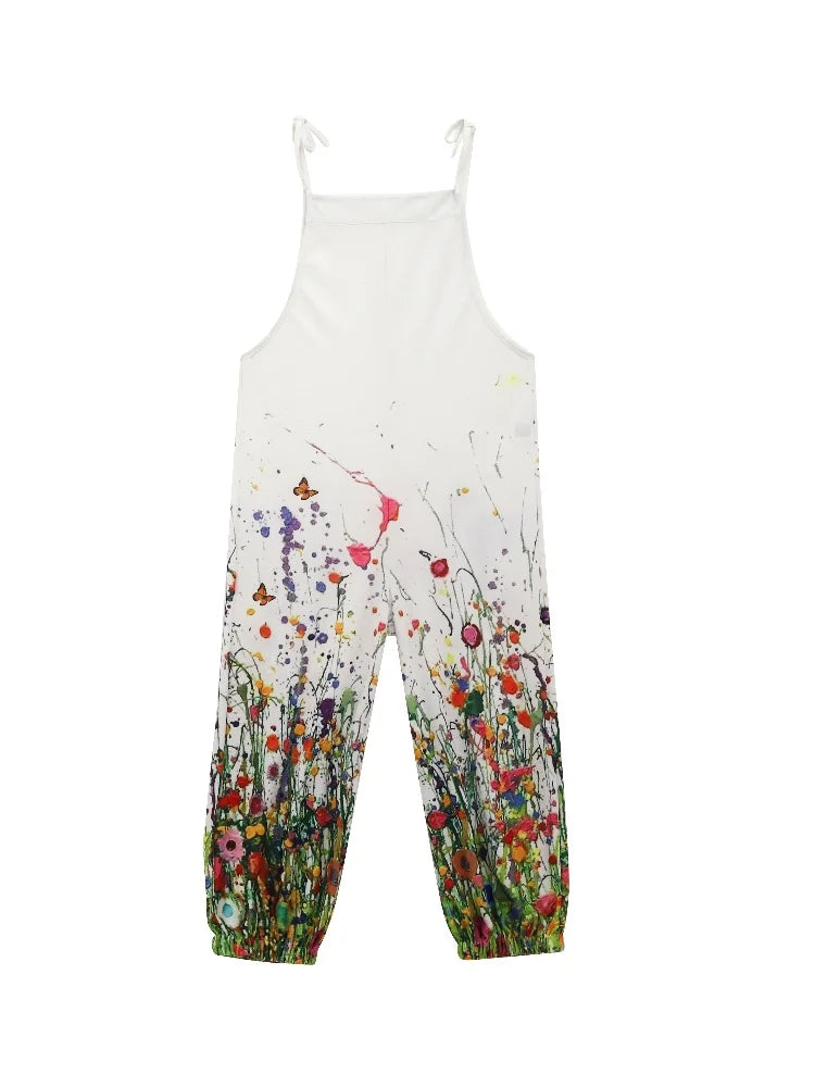 New Women Fun Cat Print Adjustable Strap Romper Autumn Wide Leg Romper Loose Casual Bib Overalls With Overalls Romper With Strap