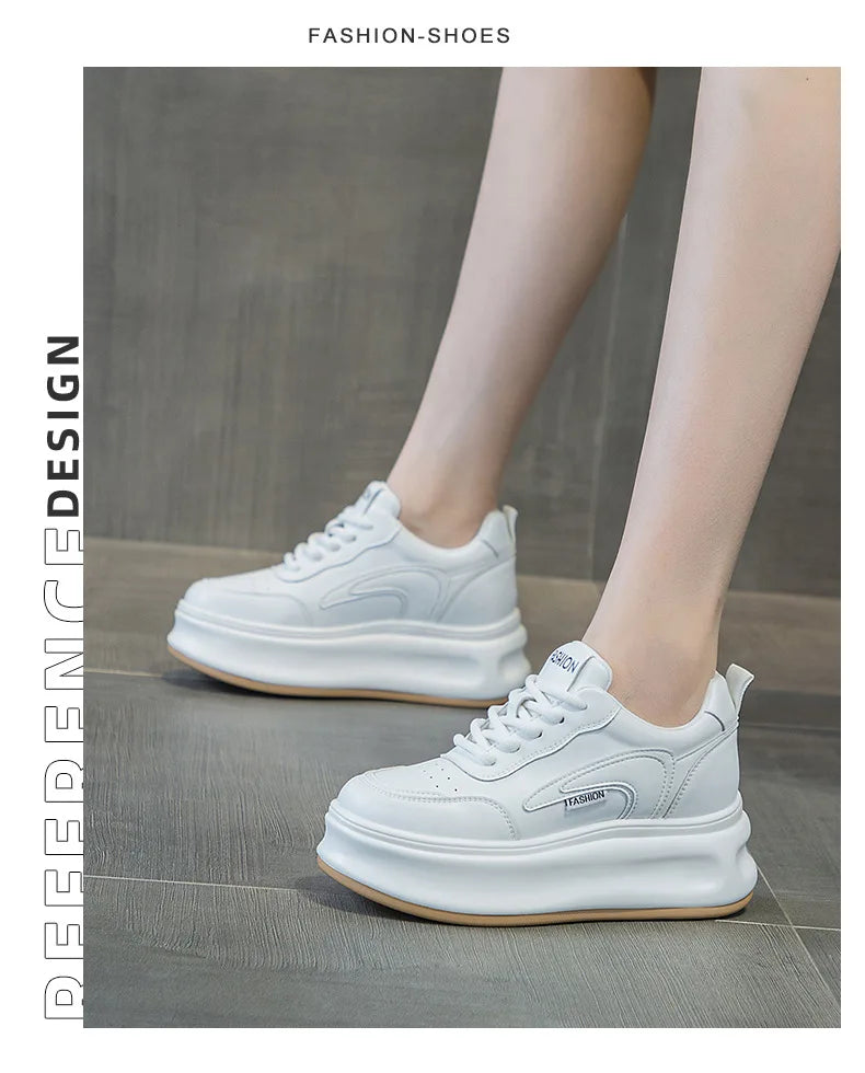 Fujin 8cm New Platform Wedge Sneakers Air Mesh Summer Sandals Shoes Women Shoes Spring Autumn Genuine Leather Vulcanize Footwear