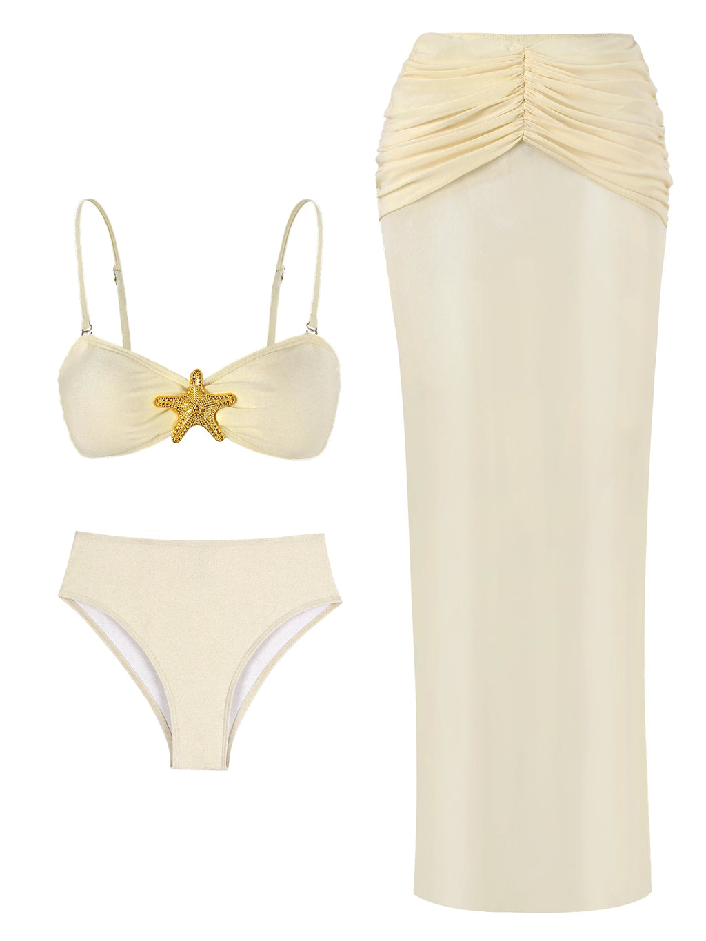2026 Summer 3 Piece Bikini Sets Strapless Bikini Top With Half Long Skirt Cover ups Beach Wear Female Biquini Bathing Suit K210