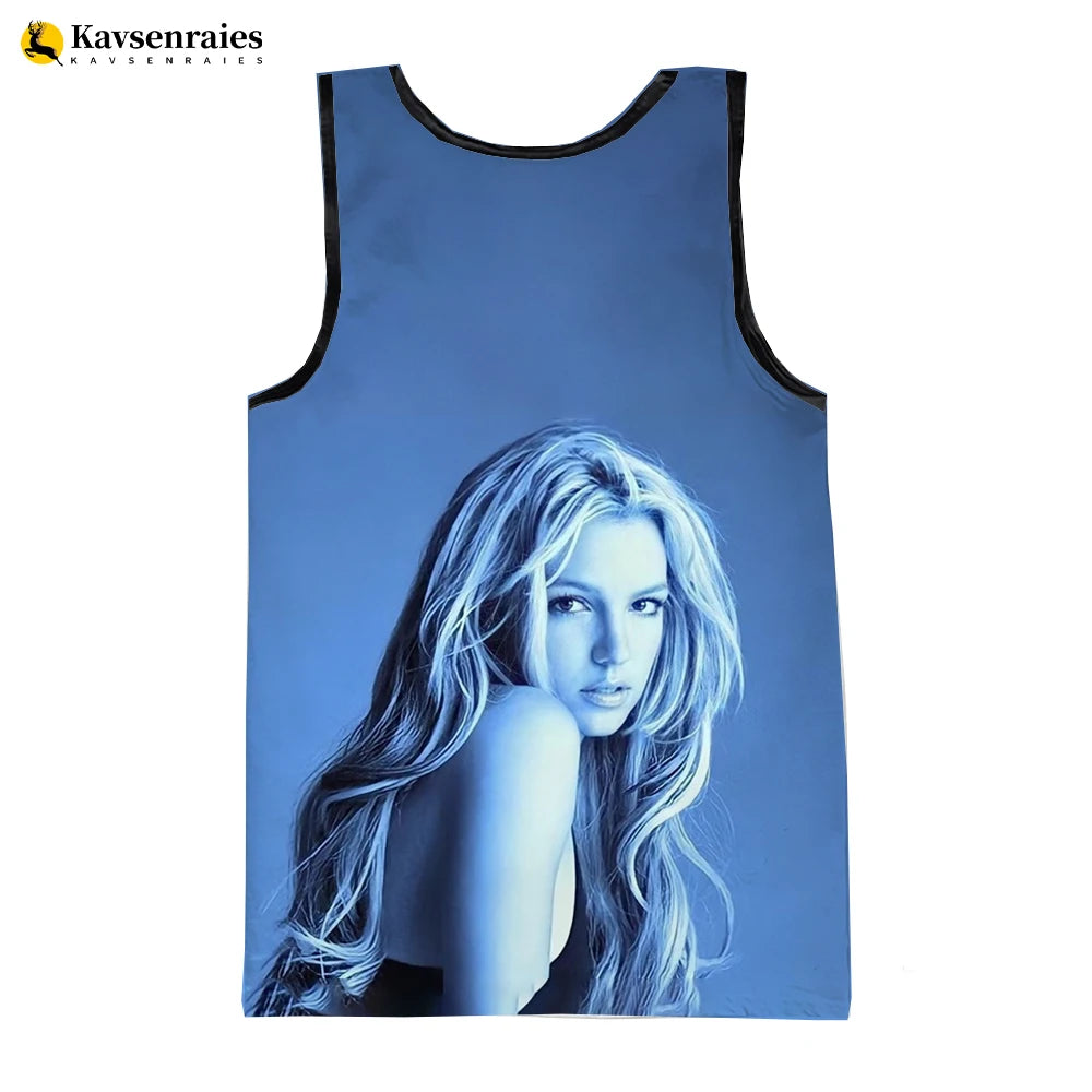 Britney Spears 3D Printed Tank Tops Men Summer Vest Women Fashion Casual CoolSleeveless Shirts Hip Hop Oversized Men's Clothing