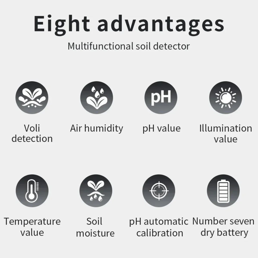 6 in 1 Soil Detector Soil Tester PH Temperature Humidity Sunlight Air Moisture Nutrient Fertility Meter Gardening Tool