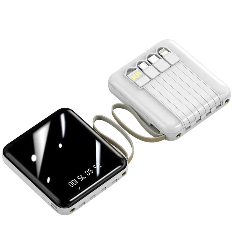 20000 10000mAh New Power Bank with 4 Charging Cables Mini Large Capacity Mirrored Power Bank Portable Fast Charging Powerbanks