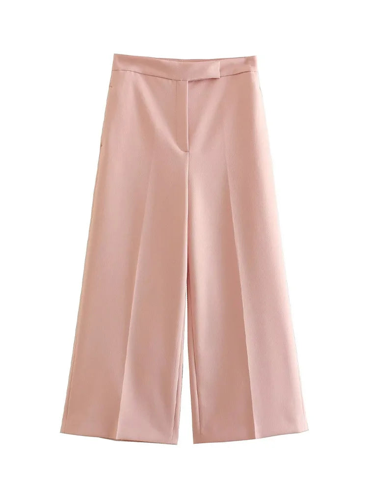 Willshela Women Fashion Two Piece Set Pink Tank Tops & Straight Leg Pants Vintage V-Neck Single Breasted Female Chic Pants Suit