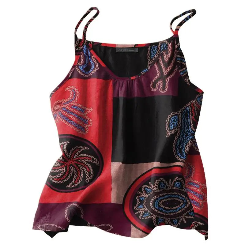 Bohemian Tanks Tops ZANZEA Summer Floral Camis Women Vintage Holiday Beach Blouse Casual Spaghetti Strap Tees Loose Blusas Mujer
