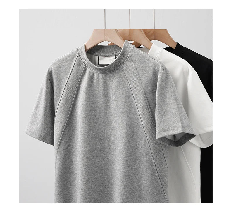 DUKEEN 280G Heavyweight Men's T Shirt Summer New Trendy Panelled Top Solid Color Short-Sleeves Tees Men's Clothing