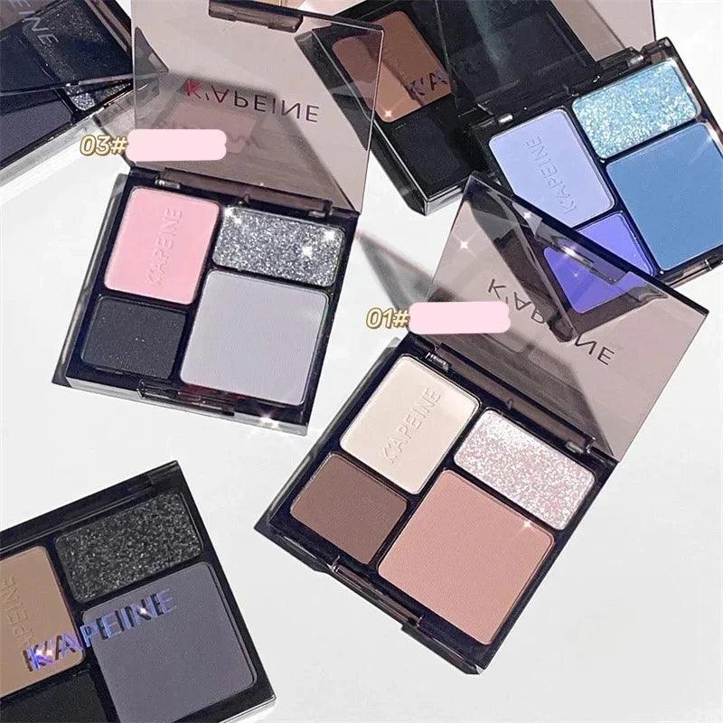 4-Color Glitter Blue Eyeshadow Palette Matte Pearl Shimmer Korean Acrylic Smoky Eye Shadow Palette Long Lasting Makeup Cosmetics