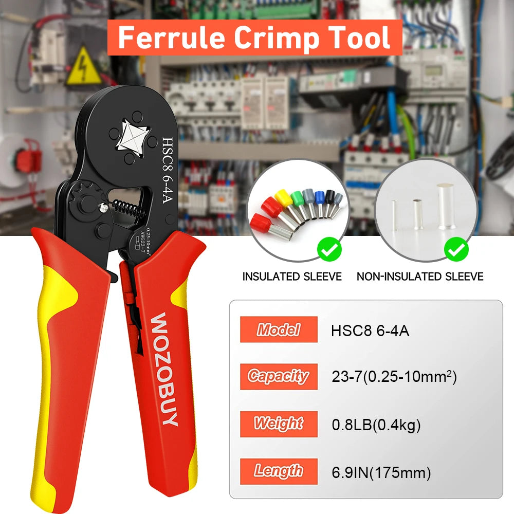 Tubular Terminal Crimper Kit 0.08-16mm² /0.25-10mm² HSC8 6-4/6-6/16-6 Electrical Crimping Pliers Clamp Sets Wire Tips Hand Tools
