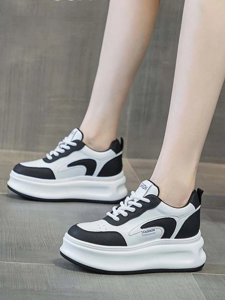 Fujin 8cm New Platform Wedge Sneakers Air Mesh Summer Sandals Shoes Women Shoes Spring Autumn Genuine Leather Vulcanize Footwear