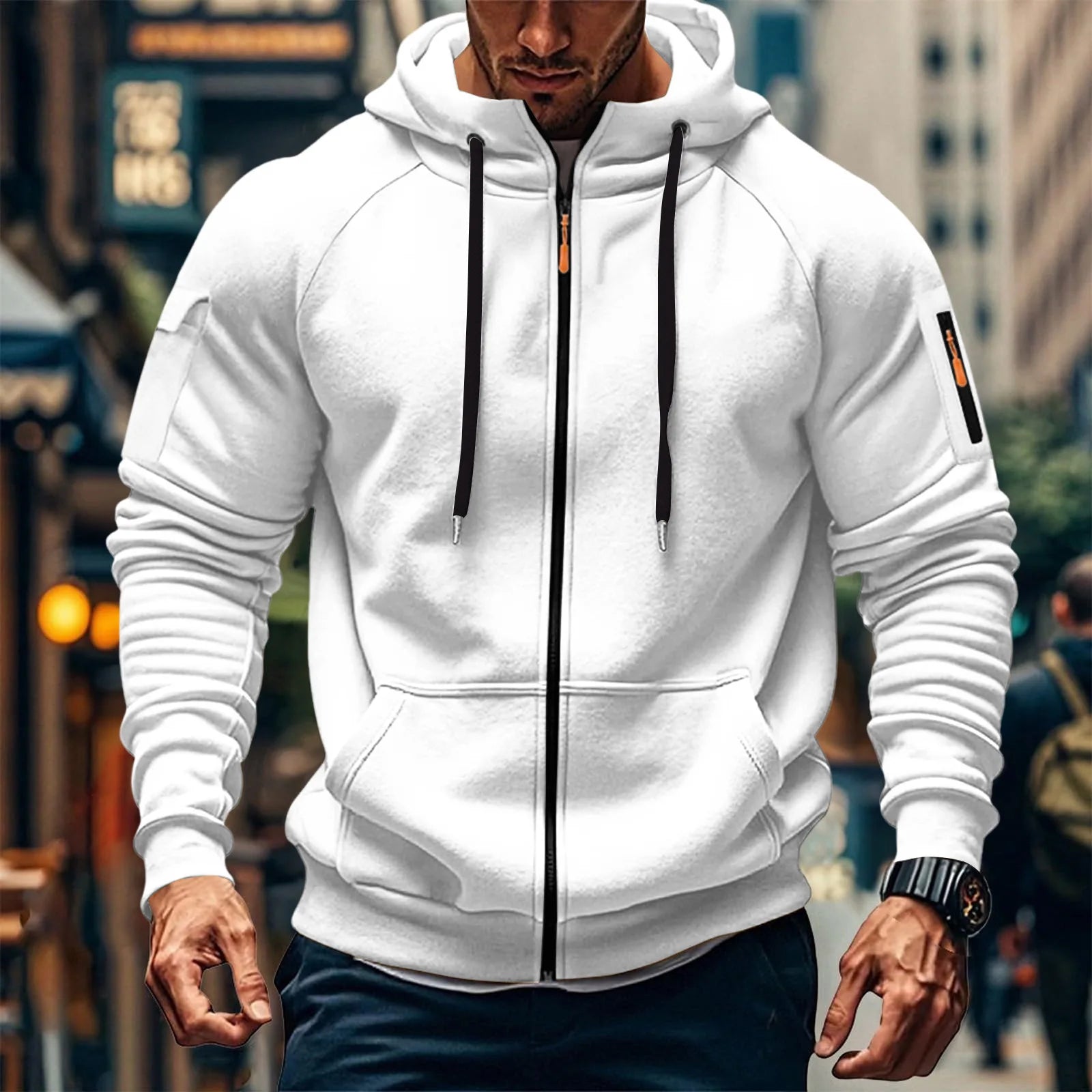 New Solid Color Casual Loose Large Size Men's Clothing Autumn and Winter Hooded Zipper Cardigan Sweater Cotton Blend