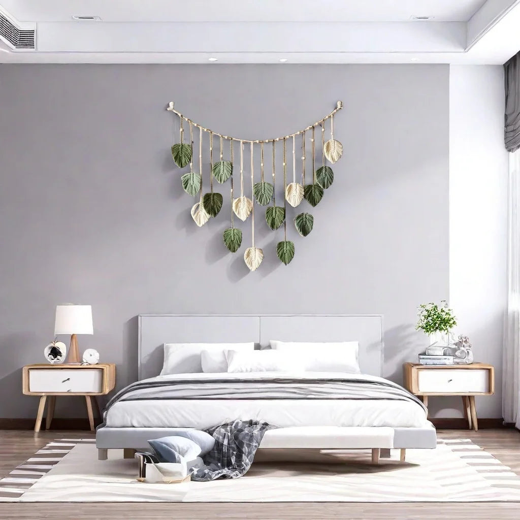 Home Decoration, Macrame Tapestry Macrame Leaf Feather Wall Hanging Decor for Living Room Bedroom, Wall Art Home Decor