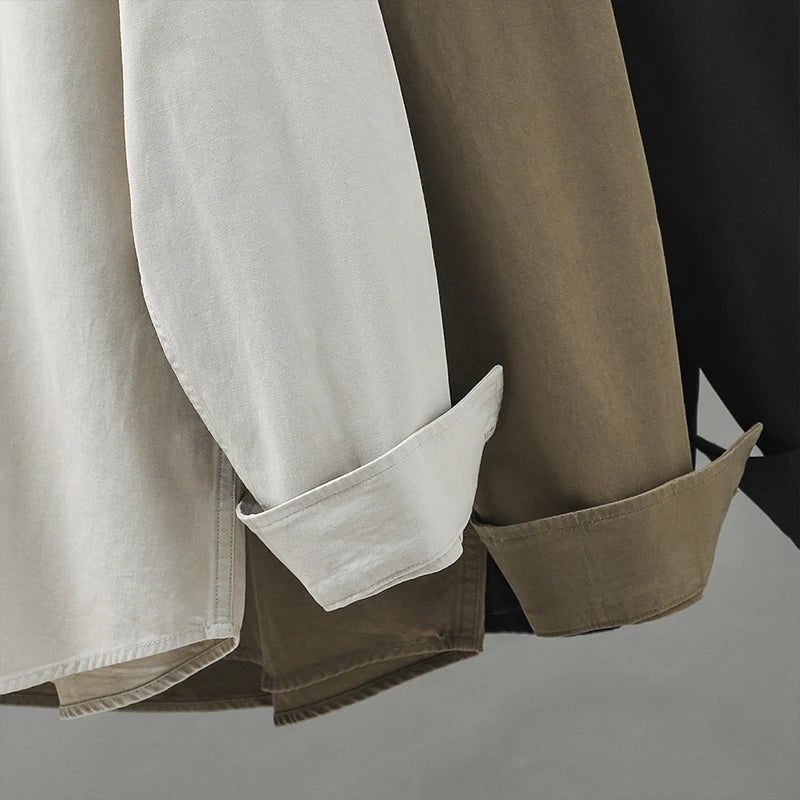 DUKEEN Pure Cotton Shirts for Men Spring Autumn Vintage Long Sleeve Solid Color Blouse Pocket Work Wear Casual Men's Clothing