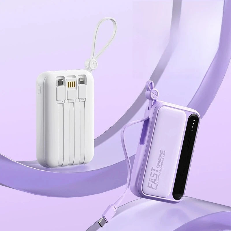 Power Bank 10000mAh 20000mah Large Capacity Built in Cables Intelligent Digital Display Light Portable Battery for Iphone Huawei