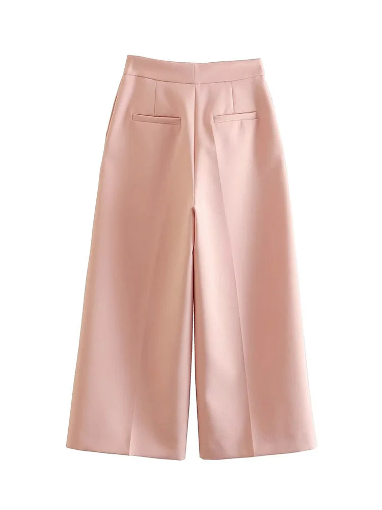 Willshela Women Fashion Two Piece Set Pink Tank Tops & Straight Leg Pants Vintage V-Neck Single Breasted Female Chic Pants Suit